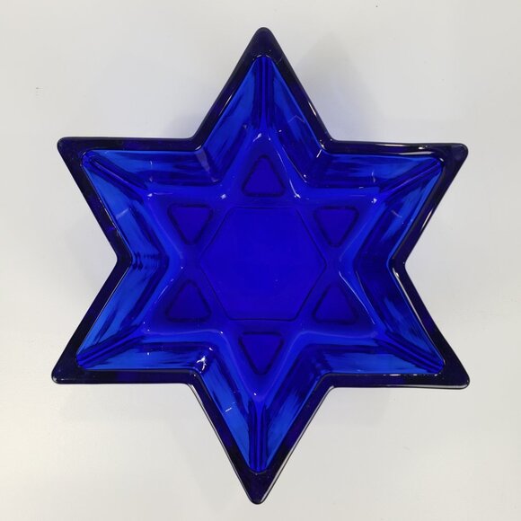 Heavy Blue Glass 6-Point Star Deep 7” Dish - Picture 2 of 5